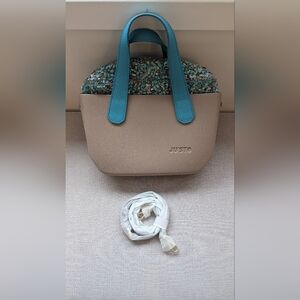 Brand New Ju'sto Beige & Turquoise Embellished Handbag